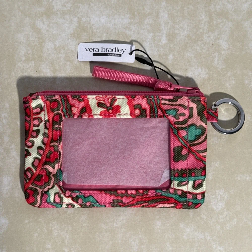 Vera Bradley Women's Coin Purse Floral  Zip Top ID Holder Keychain Pink NWT